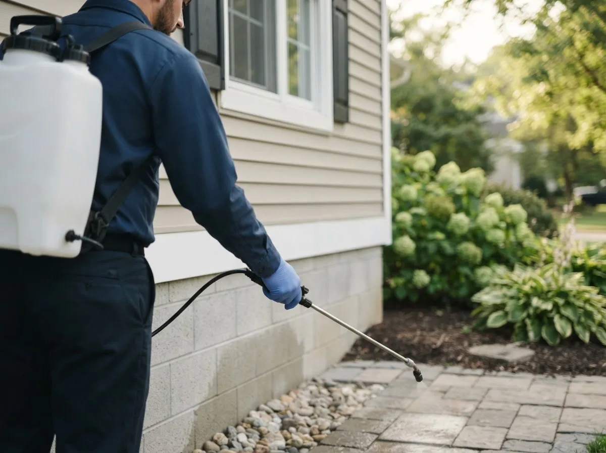 Pest control technician inspecting a home in Powdersville, SC